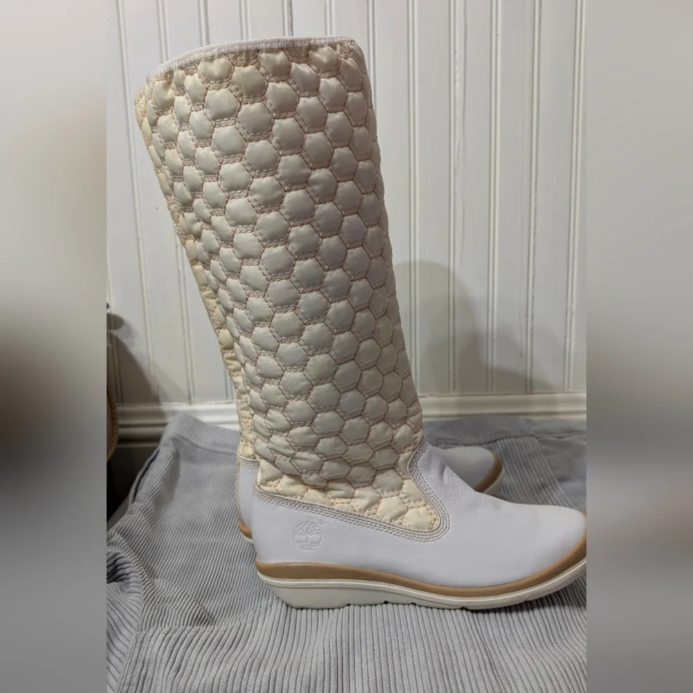 Timberland Kickadillaquilt Size 6 Boots White Leather 14In Vintage - Picture 9 of 14